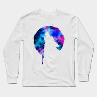 Howling Wolf Moon Space Galaxy Drips Hipster Trend Gift Long Sleeve T-Shirt